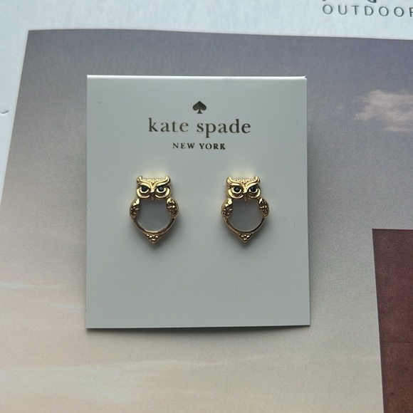 New Kate Spade owl stud earring mother of pearl / gold - Picture 3 of 9